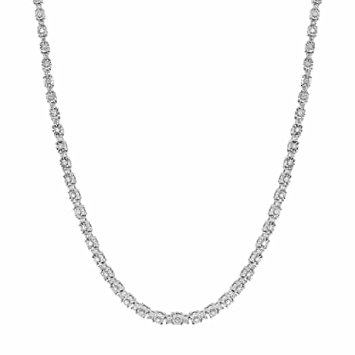 Lave Diamonds Tennis Necklaces for Women   Carat Illusion Set Round cut Diamond Tennis Necklace (J K, II) in Sterling Silver  Fine Jewelry for Her Gift Box Included