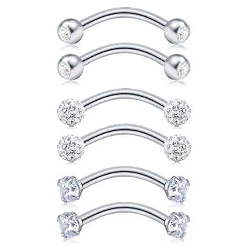 MODRSA Rook Piercing Jewelry Rook Earrings for Women Eyebrow Rings Surgical Steel Nose Bridge Curved Barbell gauge Surface Tragus Piercing Jewelry Snug Earring