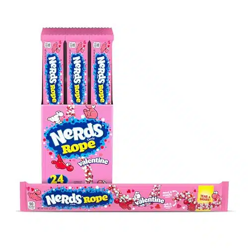 NERDS Rope Valentine Candy, Sweet and Sour Candy, Individually Wrapped, Valentine's Day Pink, White, and Red Rope Colorful Candy, oz, Pack of