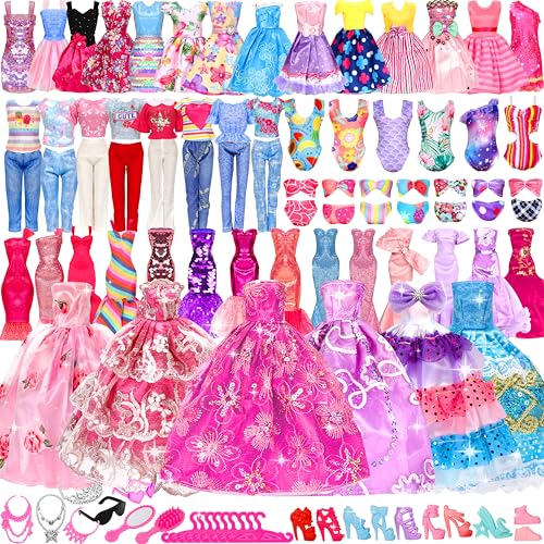 Pcs Doll Clothes and Accessories, edding Gowns Fashion Dresses Slip Dresses Tops Pants Bikini Swimsuits Shoes for inch Doll Christmas Stocking Stuffers Girls Gift Age