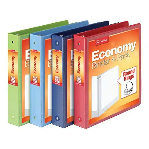 Cardinal Ring Binders, Round Rings, Holds Sheets, ClearVue Presentation View, Non Stick, Assorted Colors (), Inch (Pack of )