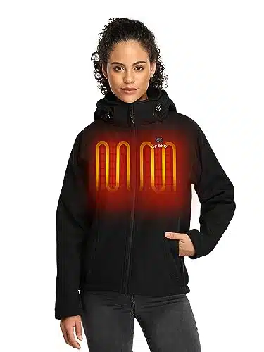 ORORO Women's Slim Fit Heated Jacket with Battery Pack and Detachable Hood (Black,S)