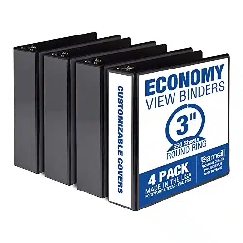 Samsill Economy Inch Ring Binder, Made in the USA, Round Ring Binder, Customizable Clear View Cover, Black, Pack (MP)