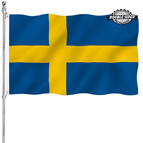 xSwedish Flag Double Sided Sweden flags Outdoor National Flags Heavy Duty Ply Polyester Material with etal Grommets Rows of Stitching
