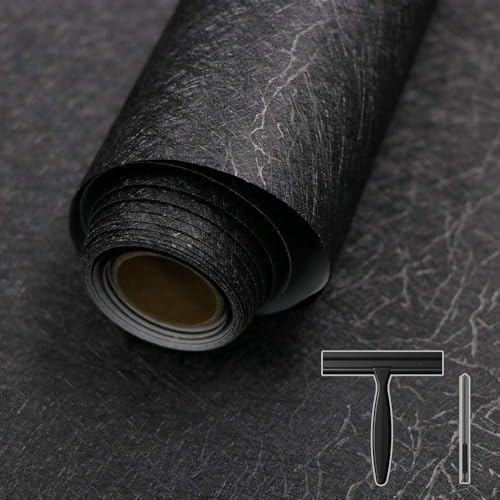 Abyssaly X Black Silk Wallpaper Embossed Self Adhesive Peel and Stick Wallpaper Contact Paper Removable Kitchen Wallpaper Vinyl Black Wallpaper Cabinet Furniture Textured Wall